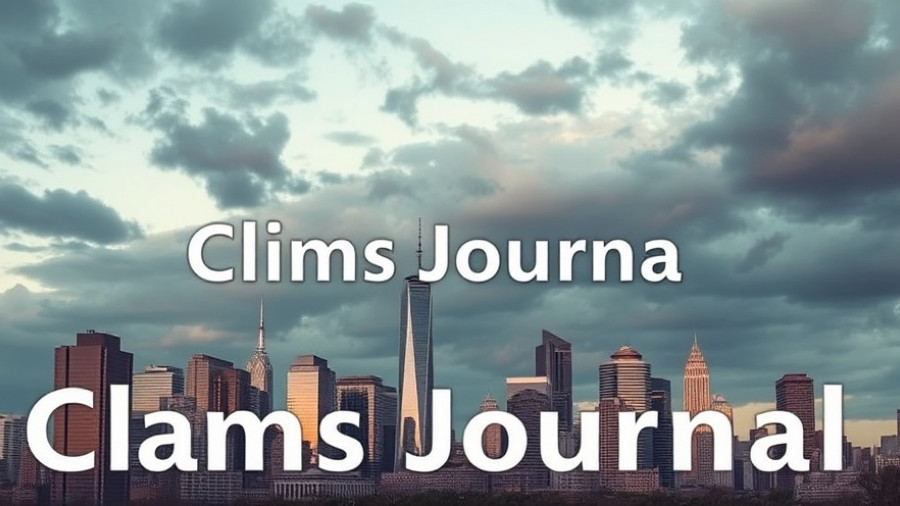 Claims Journal overlay on city skyline, insurance claim process.