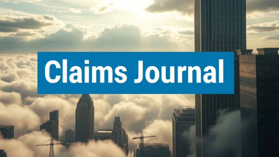 Urban skyline with 'Claims Journal' overlay, insurance claims process theme