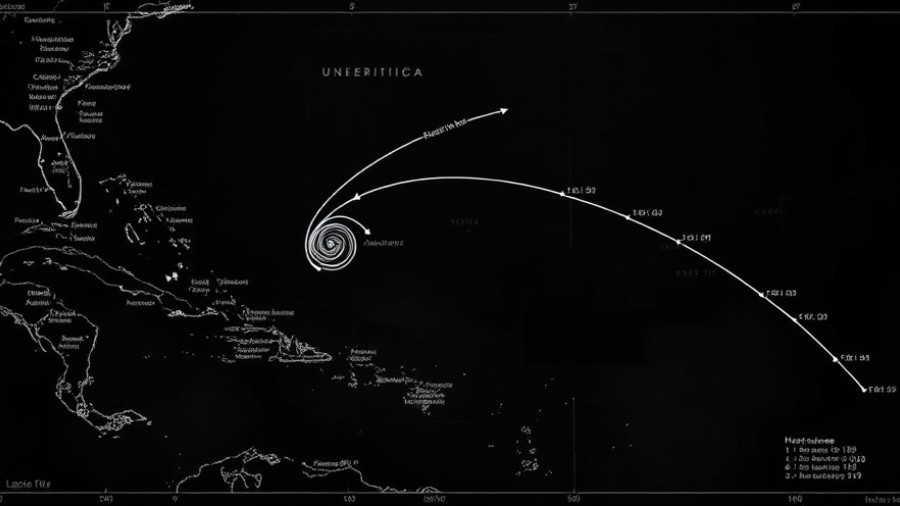 Hurricane path projection on map for insurance claim process.