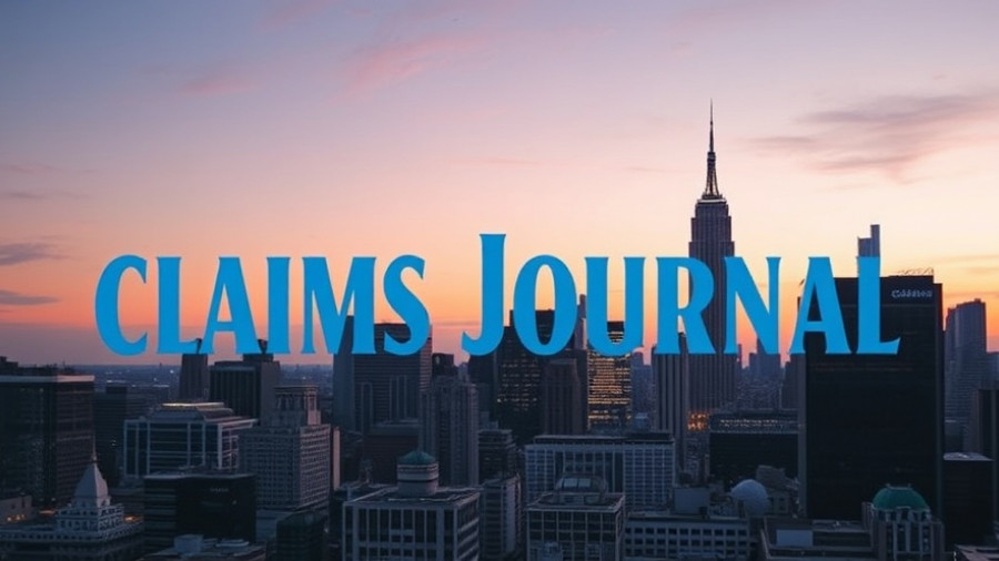 Insurance claim process concept with Claims Journal graphic overlay.