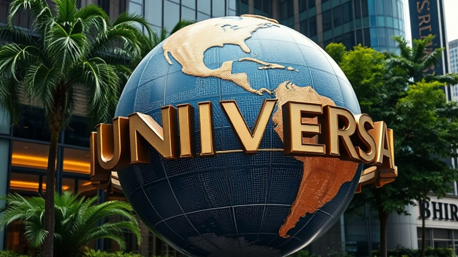 Universal globe sculpture symbolizes AI music platform settlement.