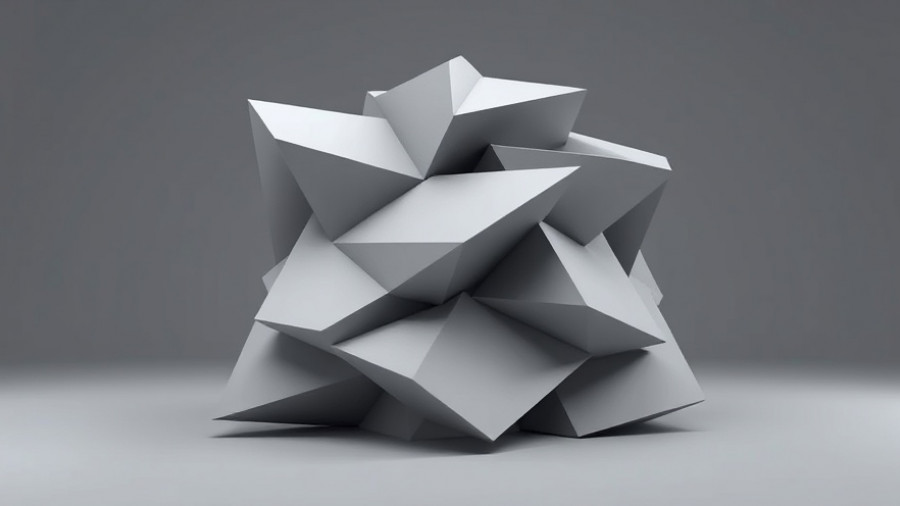 3D geometric structure with angular shapes representing insurance claims process.