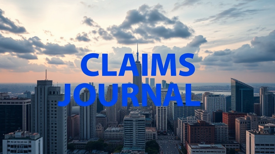 PCB exposure lawsuit illustration with cityscape and Claims Journal logo.