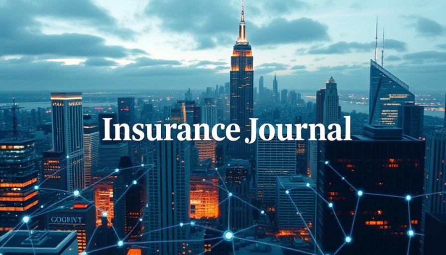 Digital urban landscape with Insurance Journal logo, insurance claim disputes.