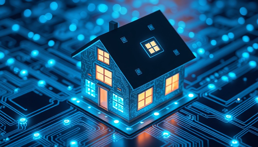 Futuristic digital model of a house on a circuit board illustrating IoT solutions for homeowners.