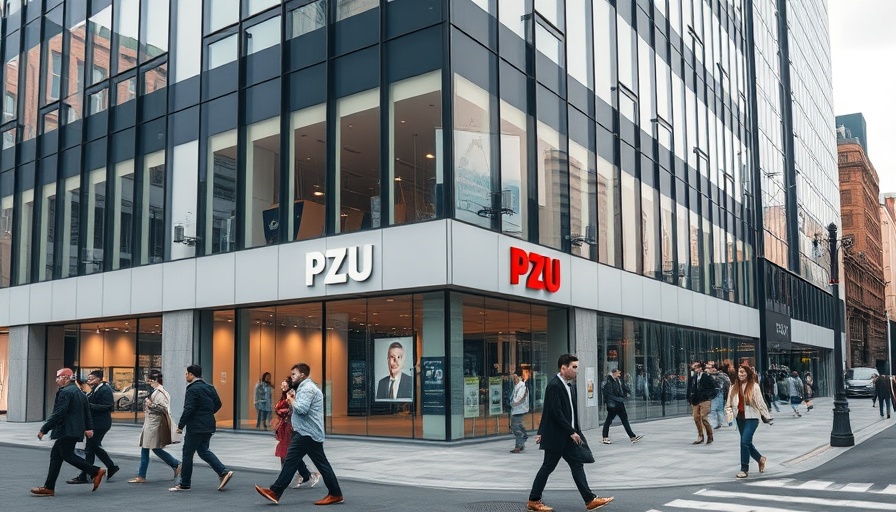 Modern office building of Polish insurer PZU in urban setting.