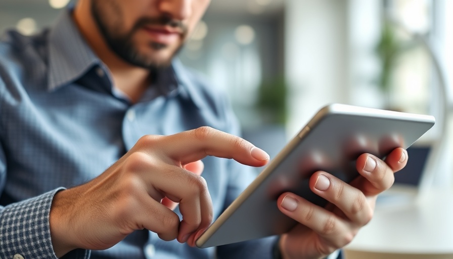 Digital insurance process on tablet for Baby Boomers in modern office.