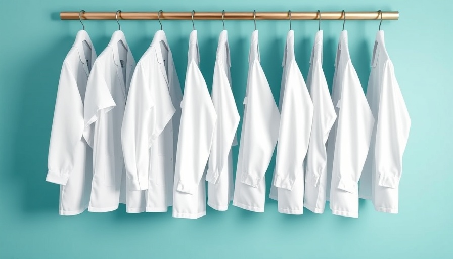 Neatly arranged white lab coats highlighting insurance claims process nuances.