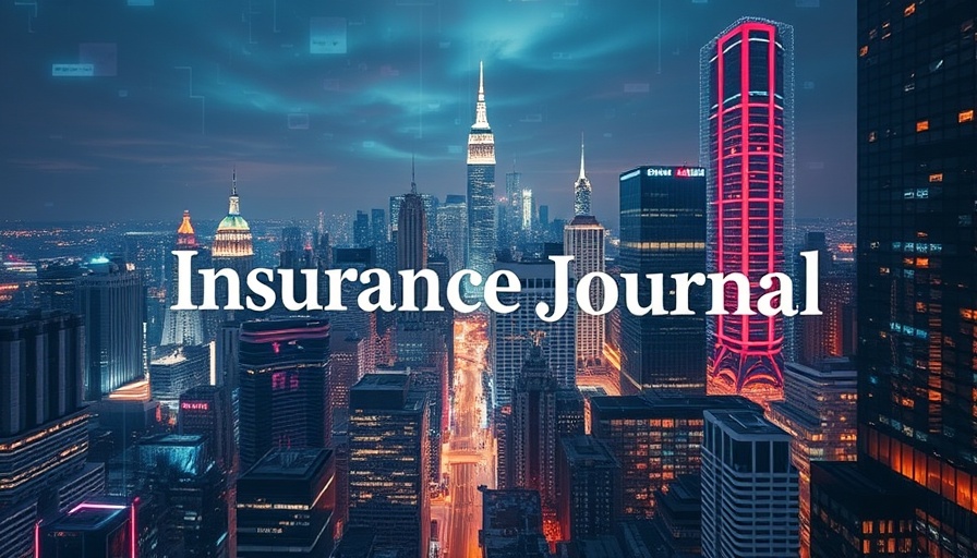 Futuristic cityscape with 'Insurance Journal' text, representing insurance claim disputes.