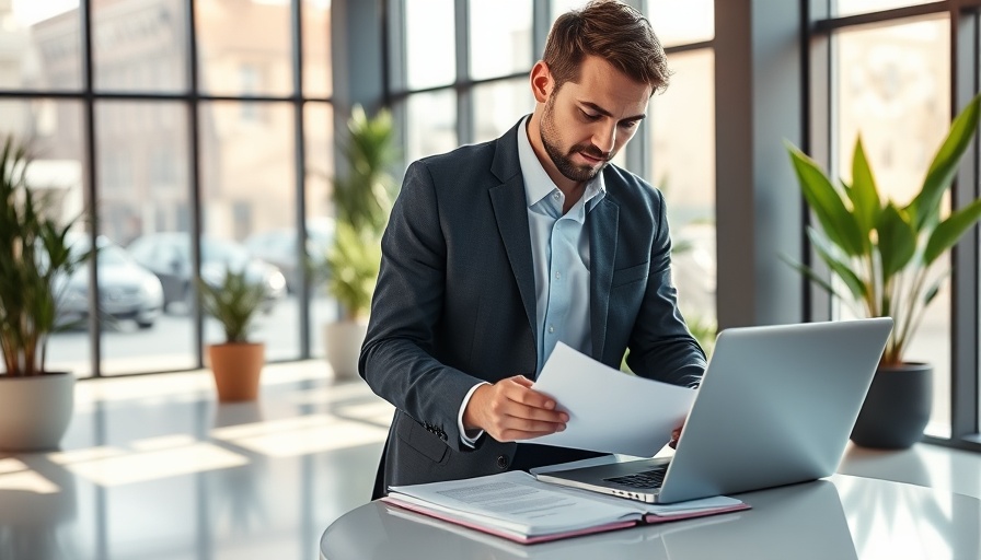 Professional reviewing documents for insurance claim process.