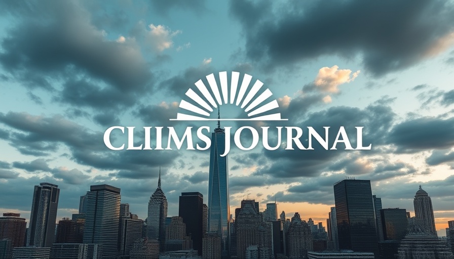 Claims Journal logo over a modern cityscape for Apple Pay Trade Secrets Lawsuit.