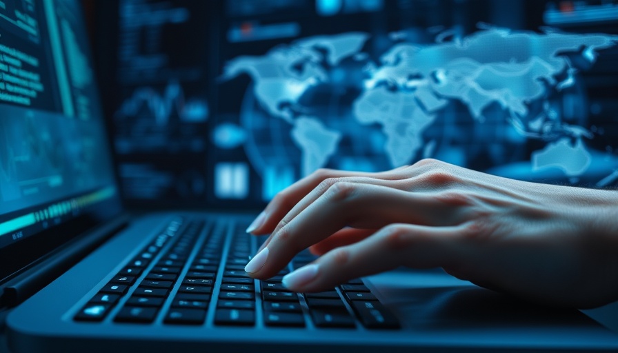 Cybersecurity insurance data visualization, hands on keyboard.