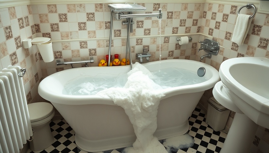 Overflowing bathtub in modern bathroom highlighting water arson in insurance claims.