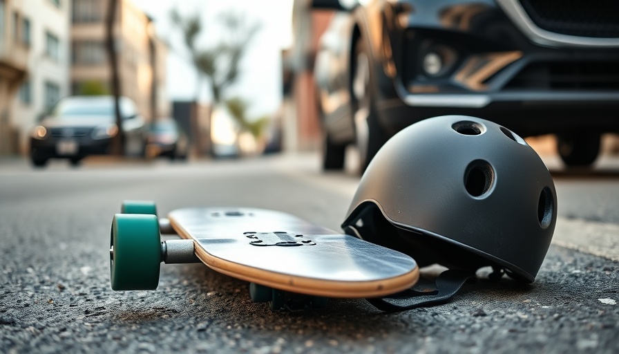 Legal risks of viral social media challenges depicted by a skateboard and helmet near a car.