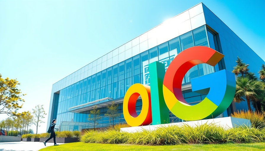Colorful Google sculpture outside modern building, illustrating vibrant business setting.