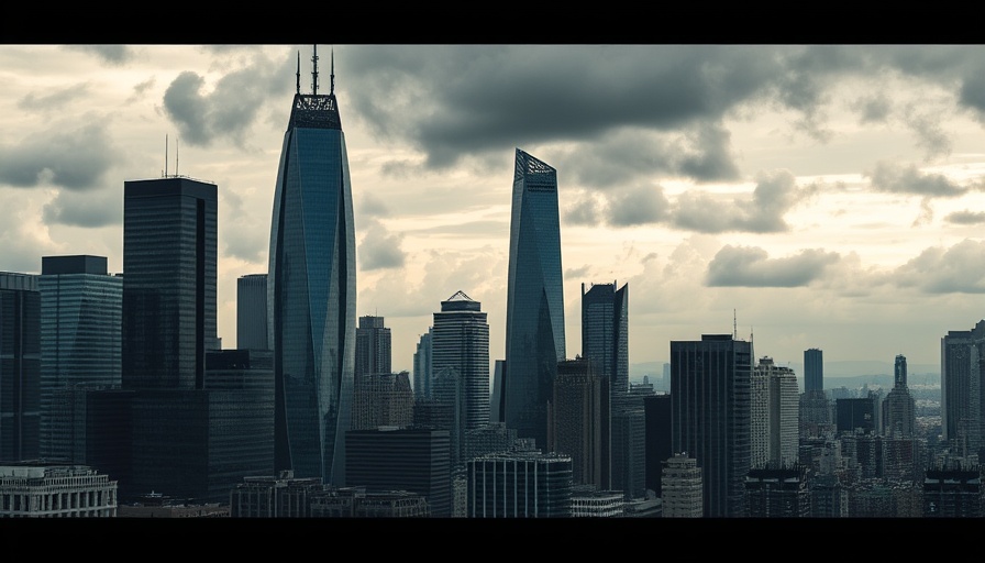 Urban skyline with Claims Journal text overlay, insurance claim process.