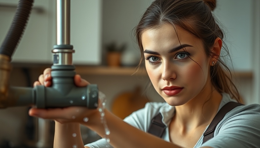 Young woman repairing leaking pipe, related to water arson insurance fraud.
