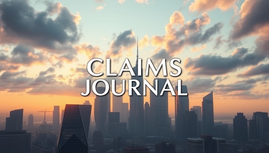 Claims Journal logo over city skyline, insurance claim process.