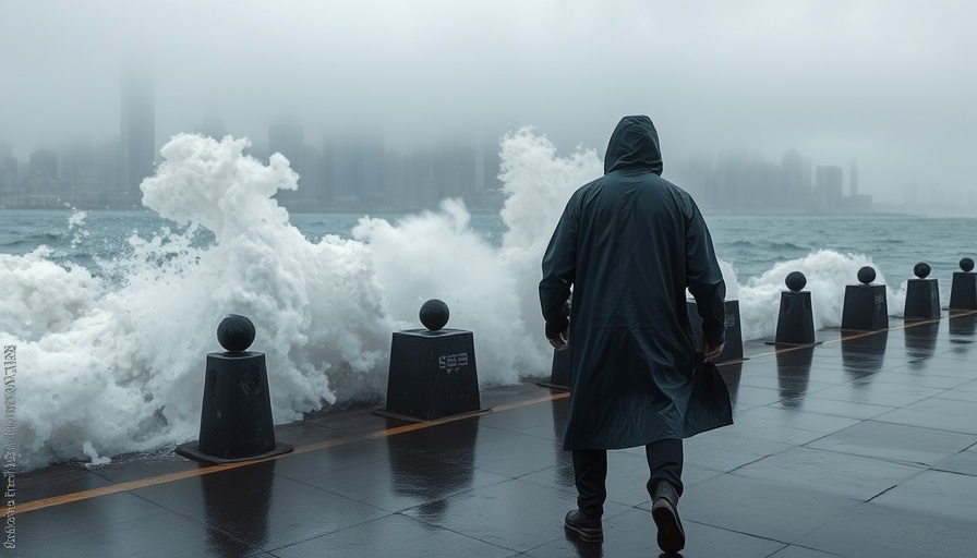 Stormy waterfront scene illustrating impact before insurance claim process.
