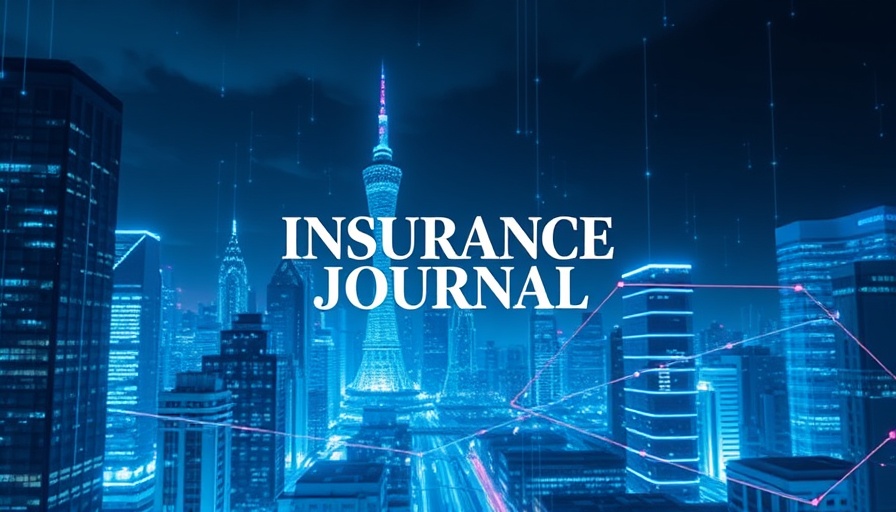 Futuristic city with Insurance Journal logo highlighting insurance claim disputes