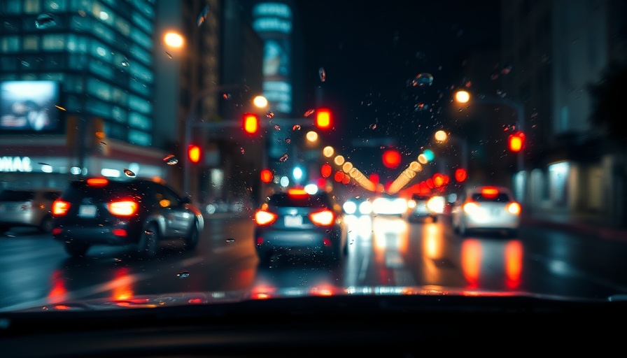 Nighttime traffic with AEB and red light safety cameras.