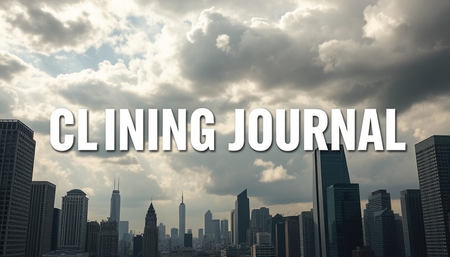 Claims Journal title over urban skyline on cloudy day.