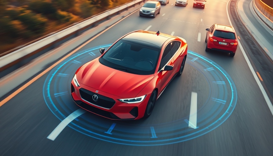 Autonomous car with sensors on highway demonstrating universal calibration standards.