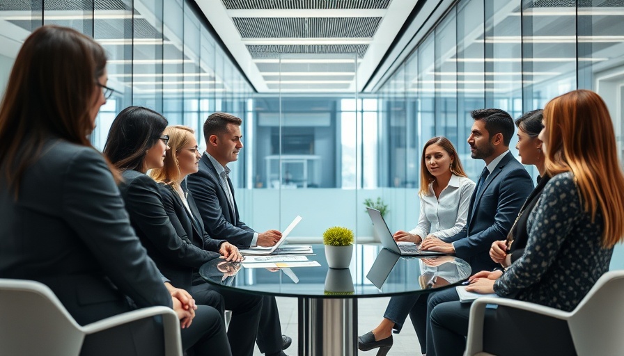 Professional consultants discussing employee benefits consulting trends in modern office.