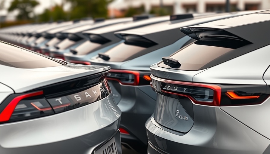 Close-up of sleek electric vehicles in a dealership lot reflecting the EV sales surge.