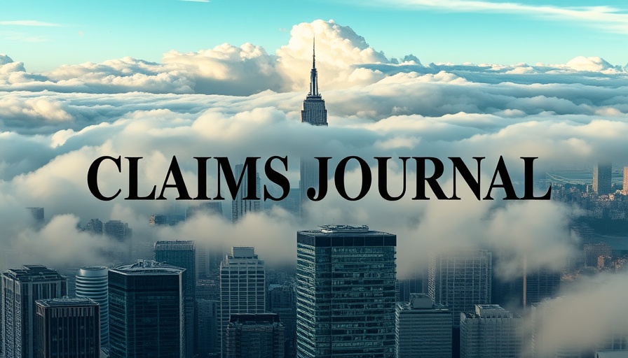 Urban skyline with Claims Journal logo, insurance claim process backdrop.