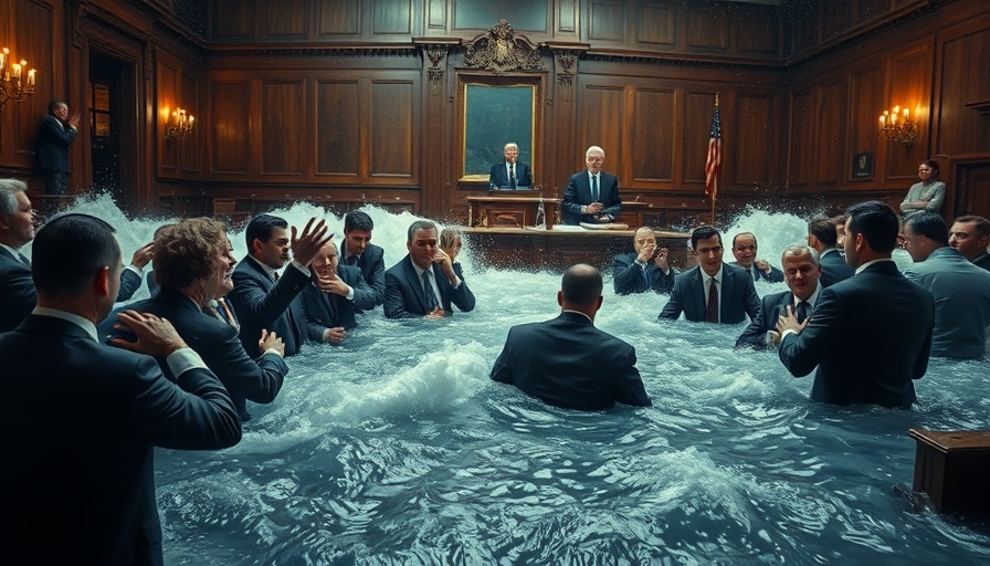 Courtroom flooded with water illustrating suing National Flood Insurance Program