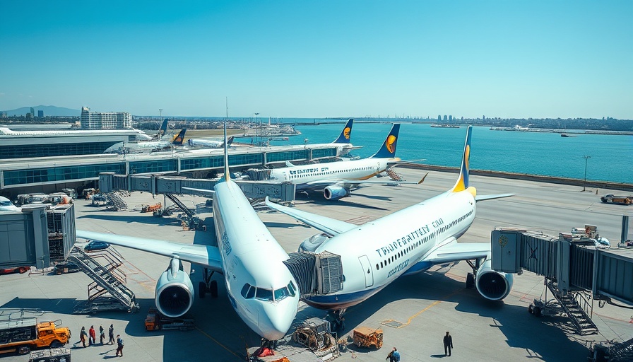 Airplanes at airport terminal illustrating insurance claims process.