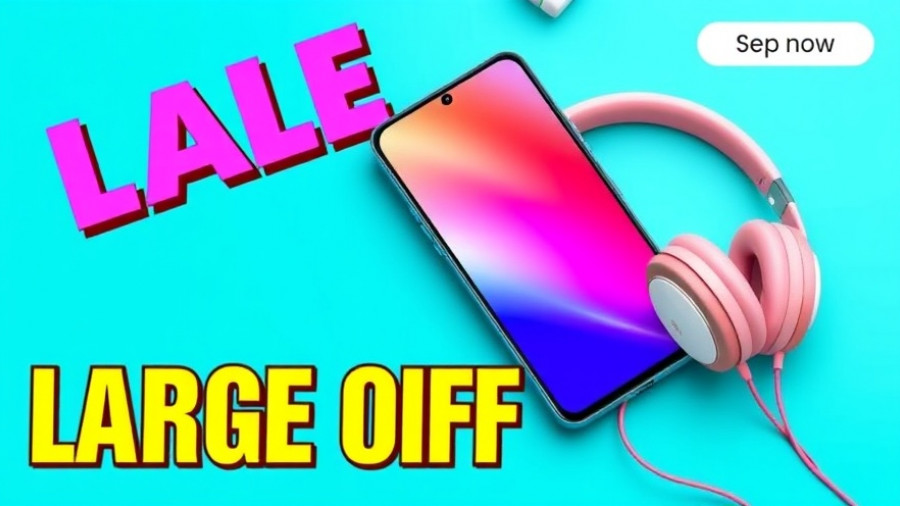 Ad banner with smartphone and headphones showcasing discounts.