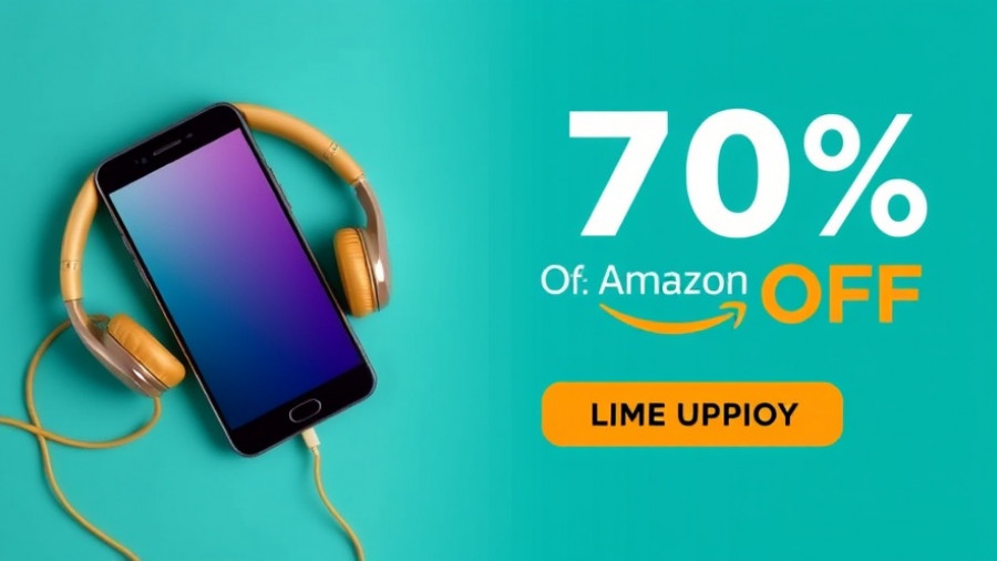 Advertisement banner with a discount offer on Amazon, featuring a smartphone and headphones.