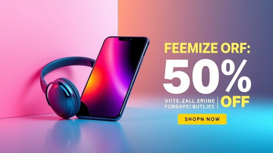 Epoxy Basement Waterproofing promotional banner with smartphone and headphones.