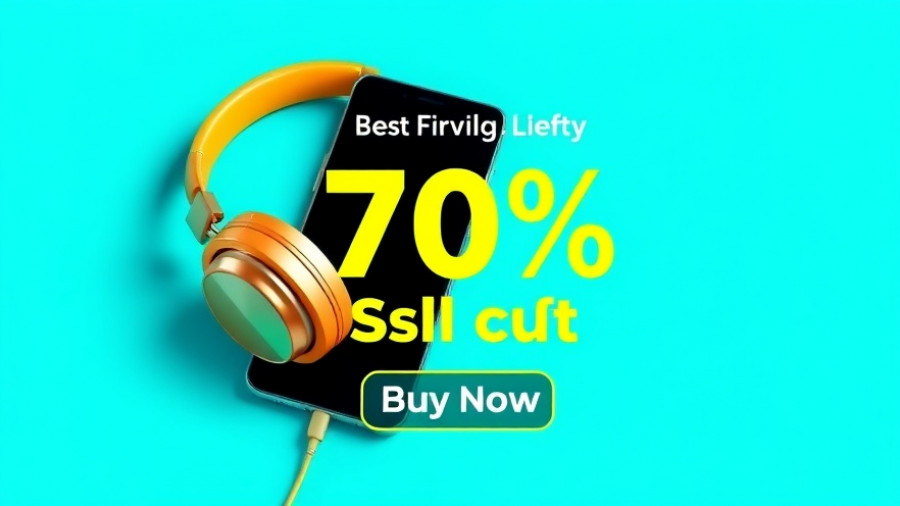 Colorful ad banner with smartphone and headphones, basement conversion ideas.