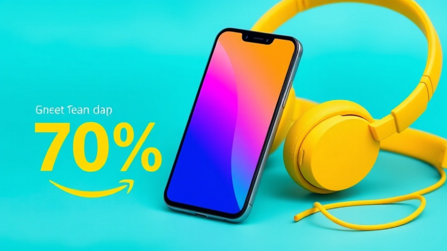 Smart storage and organization discount ad with phone and headphones.