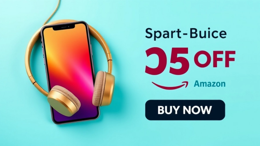 Legal and Zoning Considerations: Online shopping discount ad with smartphone and headphones.