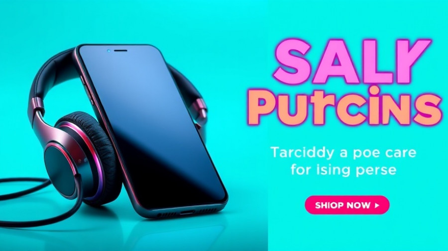 Colorful online ad featuring smartphone and headphones