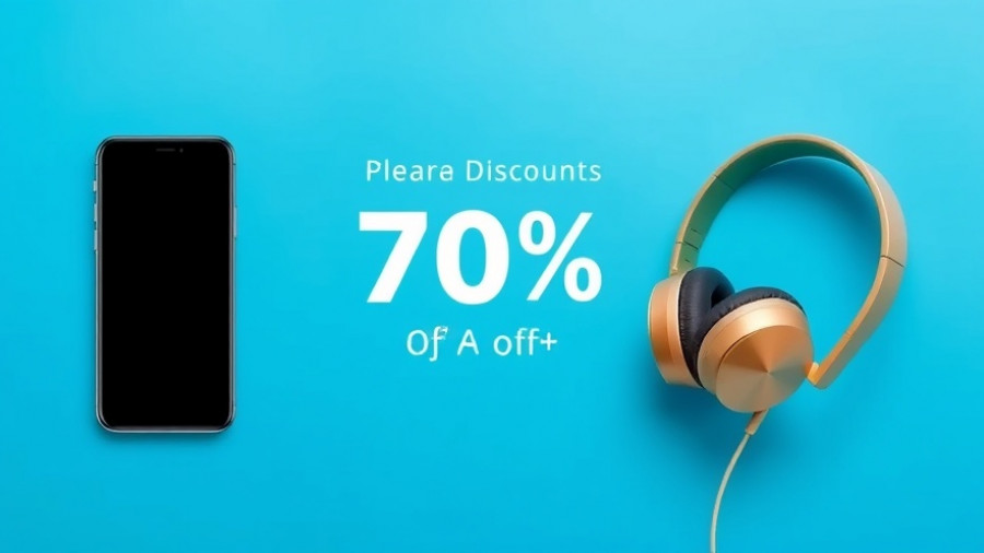 Advertisement for smartphone and headphones with 70% discount