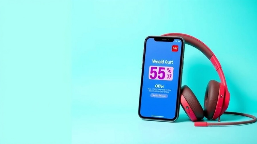 Advertisement featuring discount on electronics, vibrant banner.