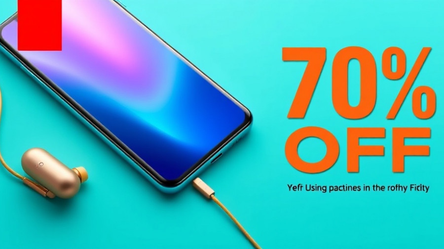 Modern ad showcasing smartphone and headphones with discount offer