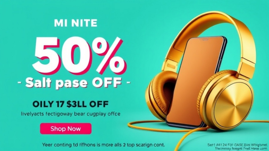 Golden headphones and smartphone sale ad, Acoustic Perfection in Brooklyn Basements.