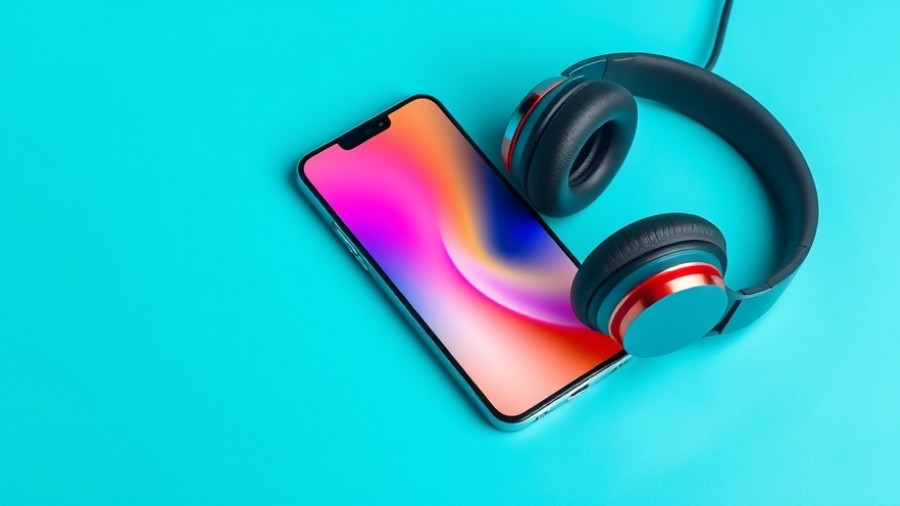 Smart advertisement with smartphone and headphones banner.