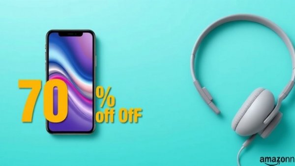 Sleek ad offering 70% Amazon discount on tech products.