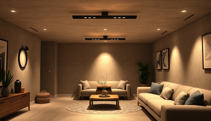 Modern lighting solutions illuminate a cozy basement.