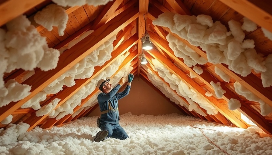 Technician upgrading lighting and insulation in an attic, focused.