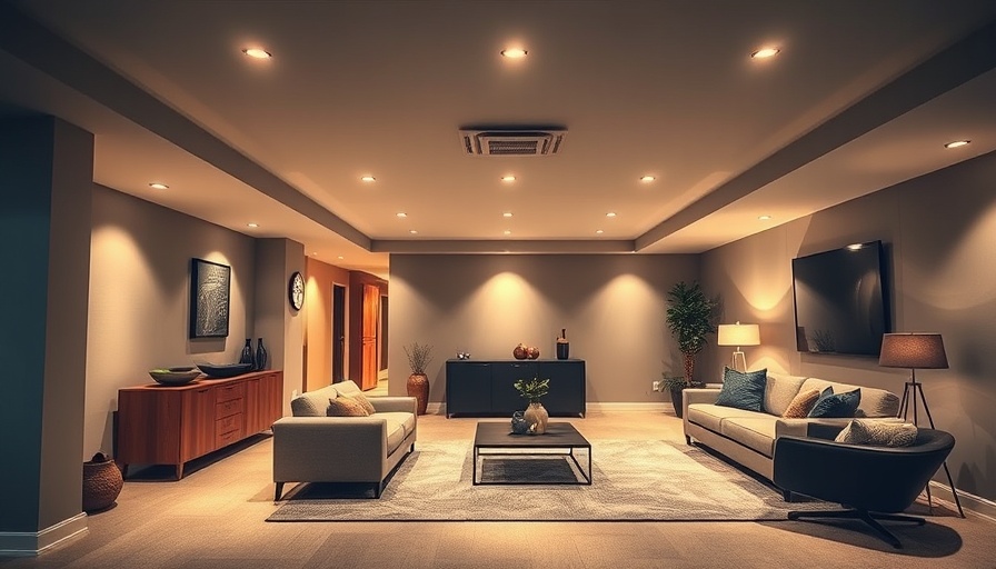 Modern basement with elegant lighting solutions.