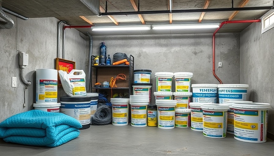 Best waterproofing products for a dry basement neatly displayed.