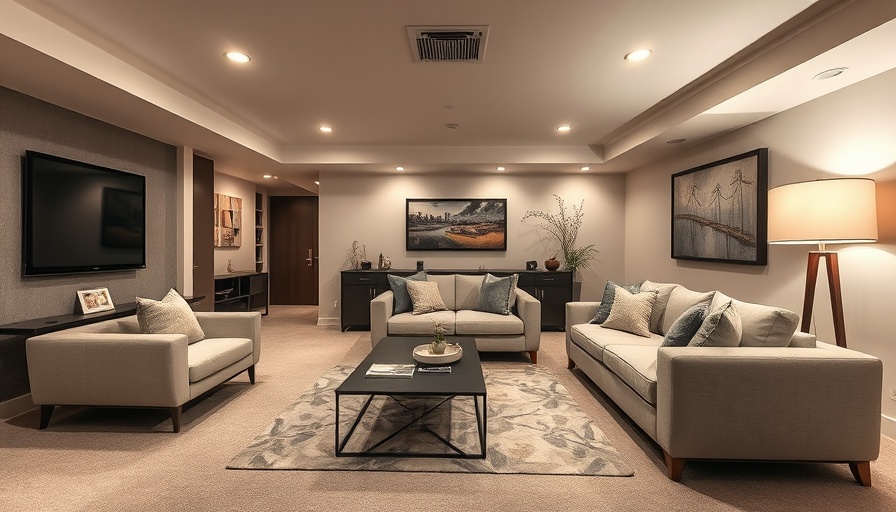 Basement conversion ideas with a modern living room setup.